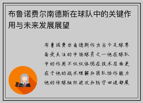 布鲁诺费尔南德斯在球队中的关键作用与未来发展展望