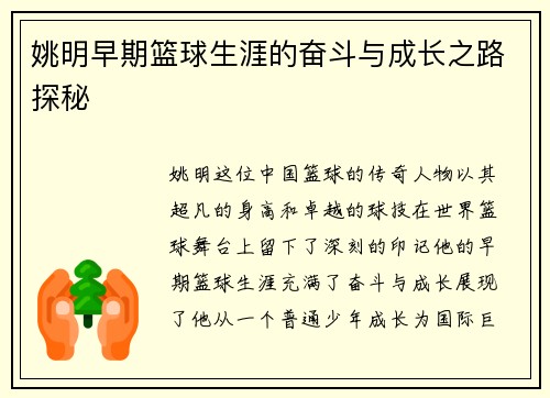 姚明早期篮球生涯的奋斗与成长之路探秘