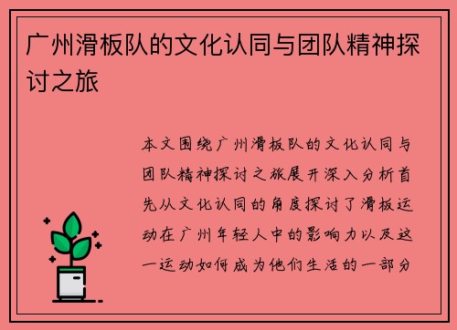 广州滑板队的文化认同与团队精神探讨之旅